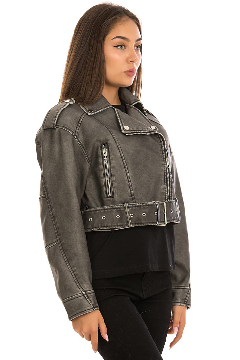 CHEERDUCK/2030 3312 СЕРЫЙ Куртка кожаная женская CHEERDUCK цвет Серый