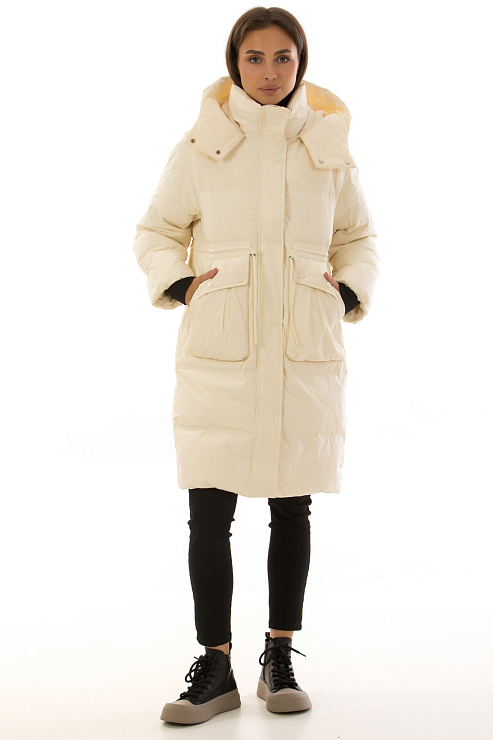 CHEERDUCK/2030 6801 БЕЖЕВЫЙ Пуховик женский CHEERDUCK цвет Молочный