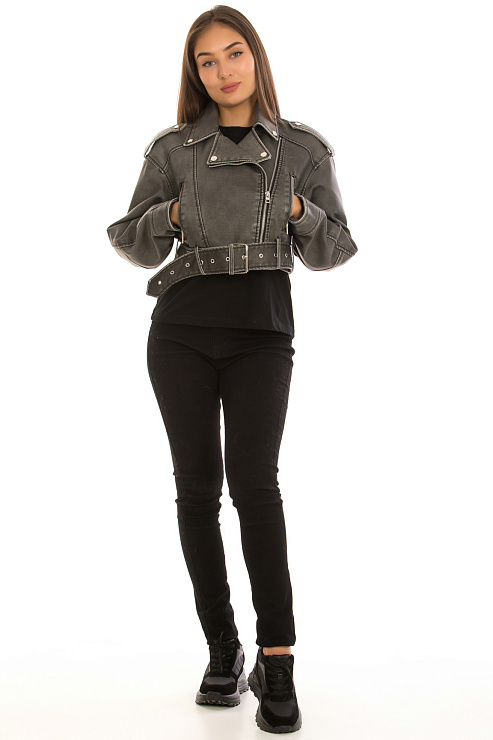 CHEERDUCK/2030 3312 СЕРЫЙ Куртка кожаная женская CHEERDUCK цвет Серый