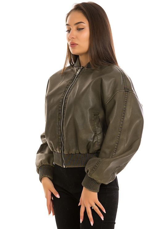 CHEERDUCK/2030 3360 ХАКИ Куртка кожаная женская CHEERDUCK цвет Хаки