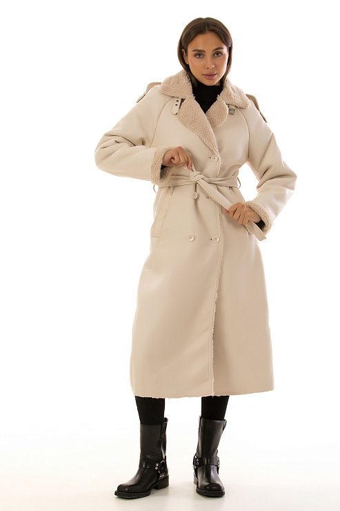 CHEERDUCK/2030 676-1 БЕЖЕВЫЙ Дубленка женская CHEERDUCK цвет Молочный