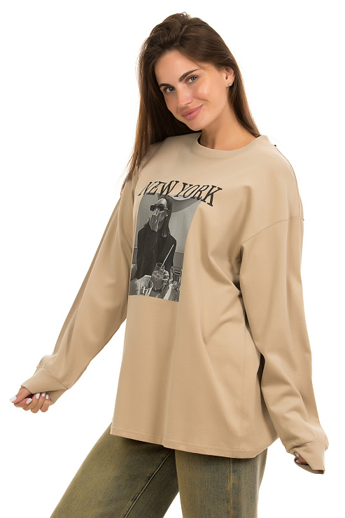 CHEERDUCK/2C19 808 БЕЖЕВЫЙ Лонгслив женский CHEERDUCK цвет Бежевый