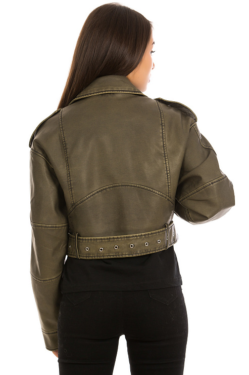 CHEERDUCK/2030 3312 ХАКИ Куртка кожаная женская CHEERDUCK цвет Хаки