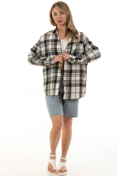 Fashion R-9058 БЕЛ/ЧЕР Рубашка женская FASHION цвет Белый