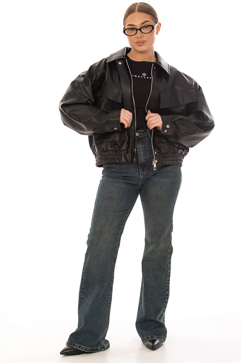 CHEERDUCK/2025 2634 ЧЕРНЫЙ Куртка кожаная д/с CHEERDUCK цвет Черный