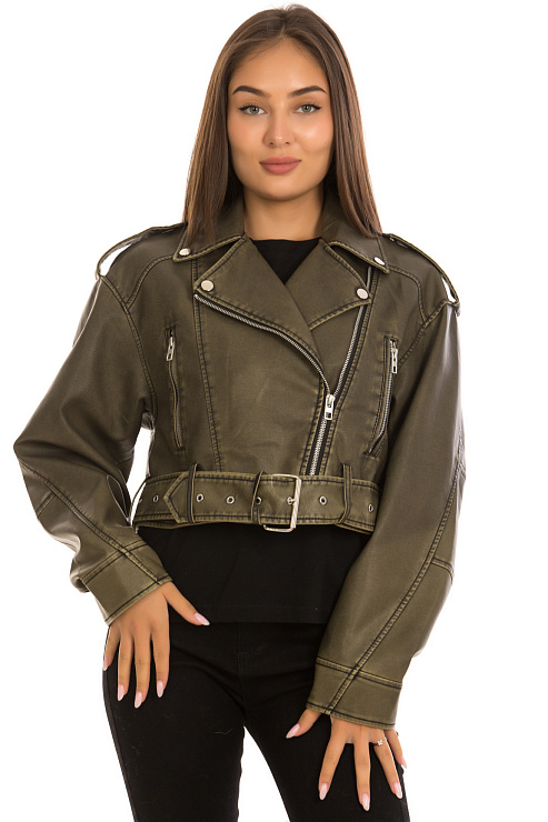 CHEERDUCK/2030 3312 ХАКИ Куртка кожаная женская CHEERDUCK цвет Хаки
