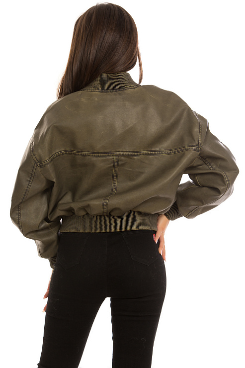 CHEERDUCK/2030 3360 ХАКИ Куртка кожаная женская CHEERDUCK цвет Хаки