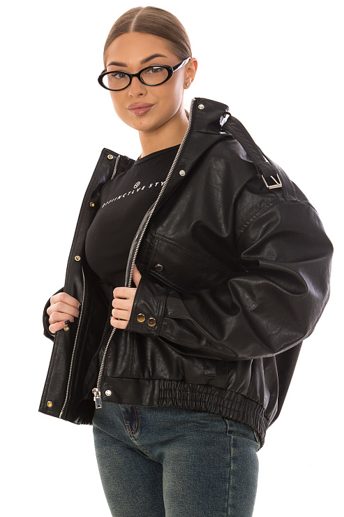 CHEERDUCK/2025 2663 ЧЕРНЫЙ Куртка кожаная д/с CHEERDUCK цвет Черный