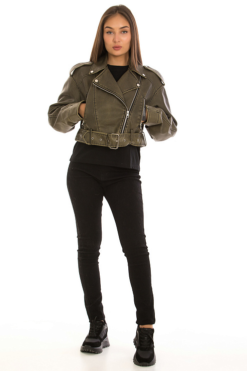 CHEERDUCK/2030 3312 ХАКИ Куртка кожаная женская CHEERDUCK цвет Хаки