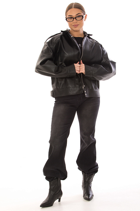 CHEERDUCK/2025 2654 ЧЕРНЫЙ Куртка кожаная д/с CHEERDUCK цвет Черный