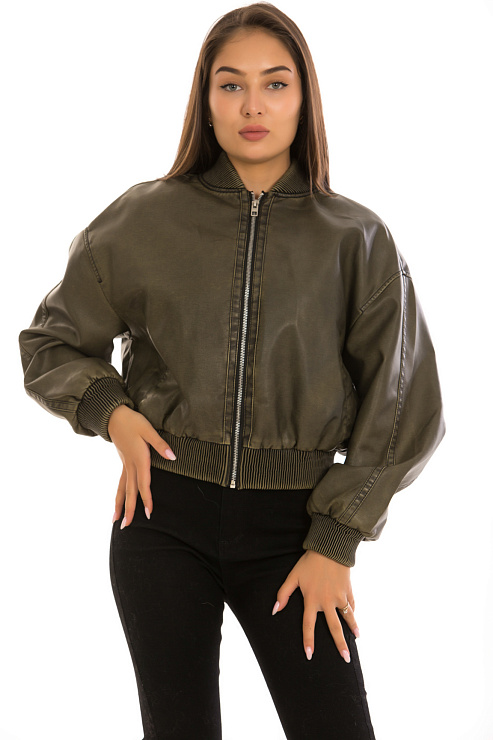 CHEERDUCK/2030 3360 ХАКИ Куртка кожаная женская CHEERDUCK цвет Хаки