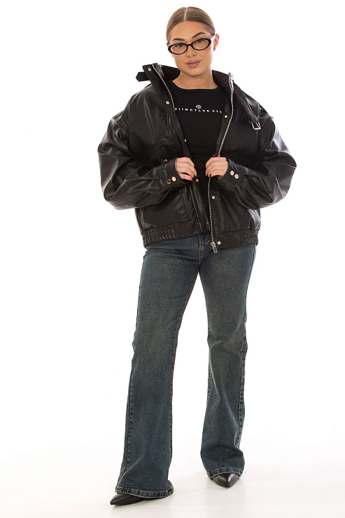 CHEERDUCK/2025 2663 ЧЕРНЫЙ Куртка кожаная д/с CHEERDUCK цвет Черный