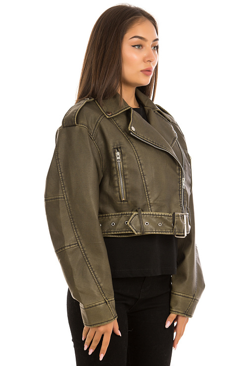 CHEERDUCK/2030 3312 ХАКИ Куртка кожаная женская CHEERDUCK цвет Хаки