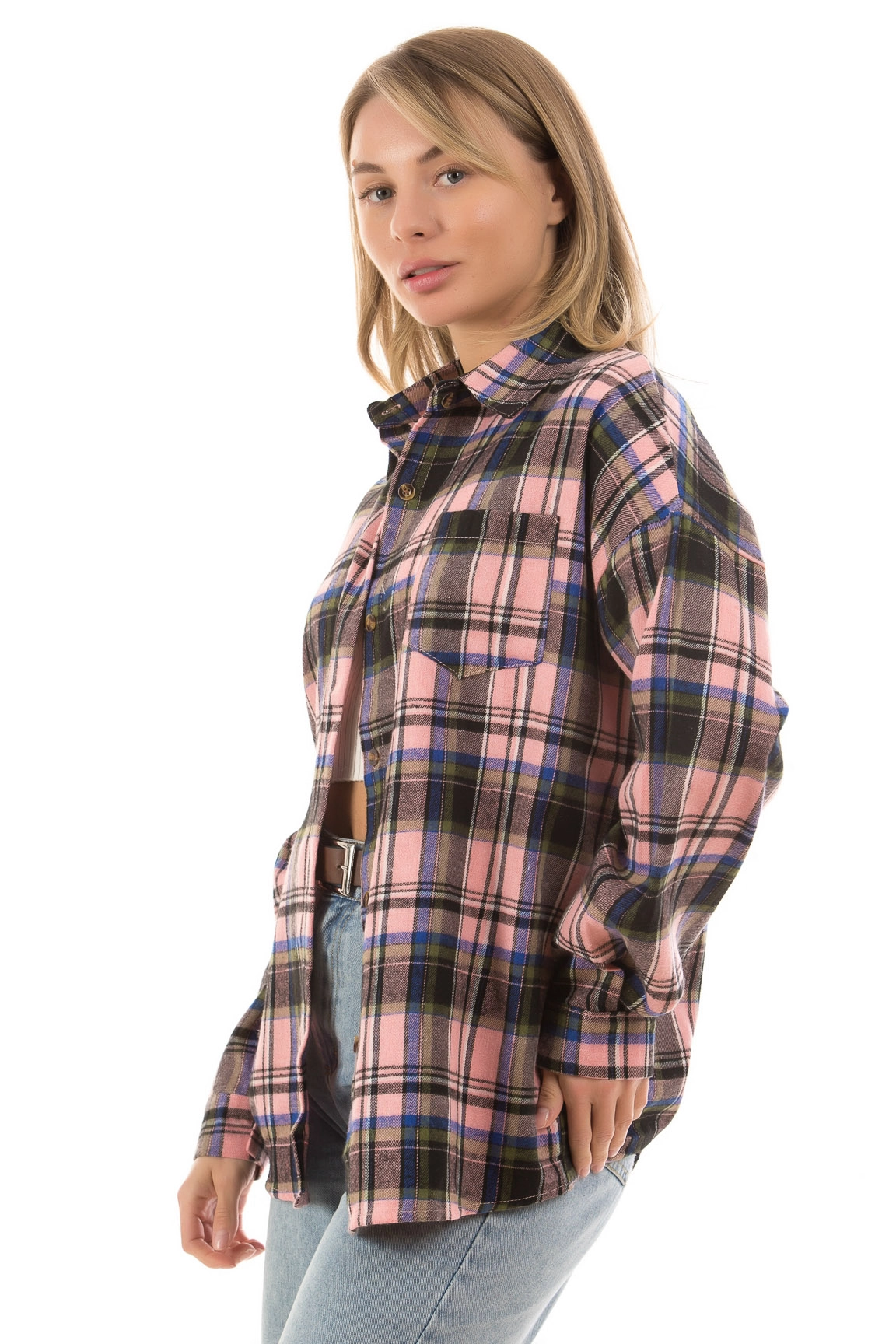 Fashion R-9058 РОЗ/СИН Рубашка женская