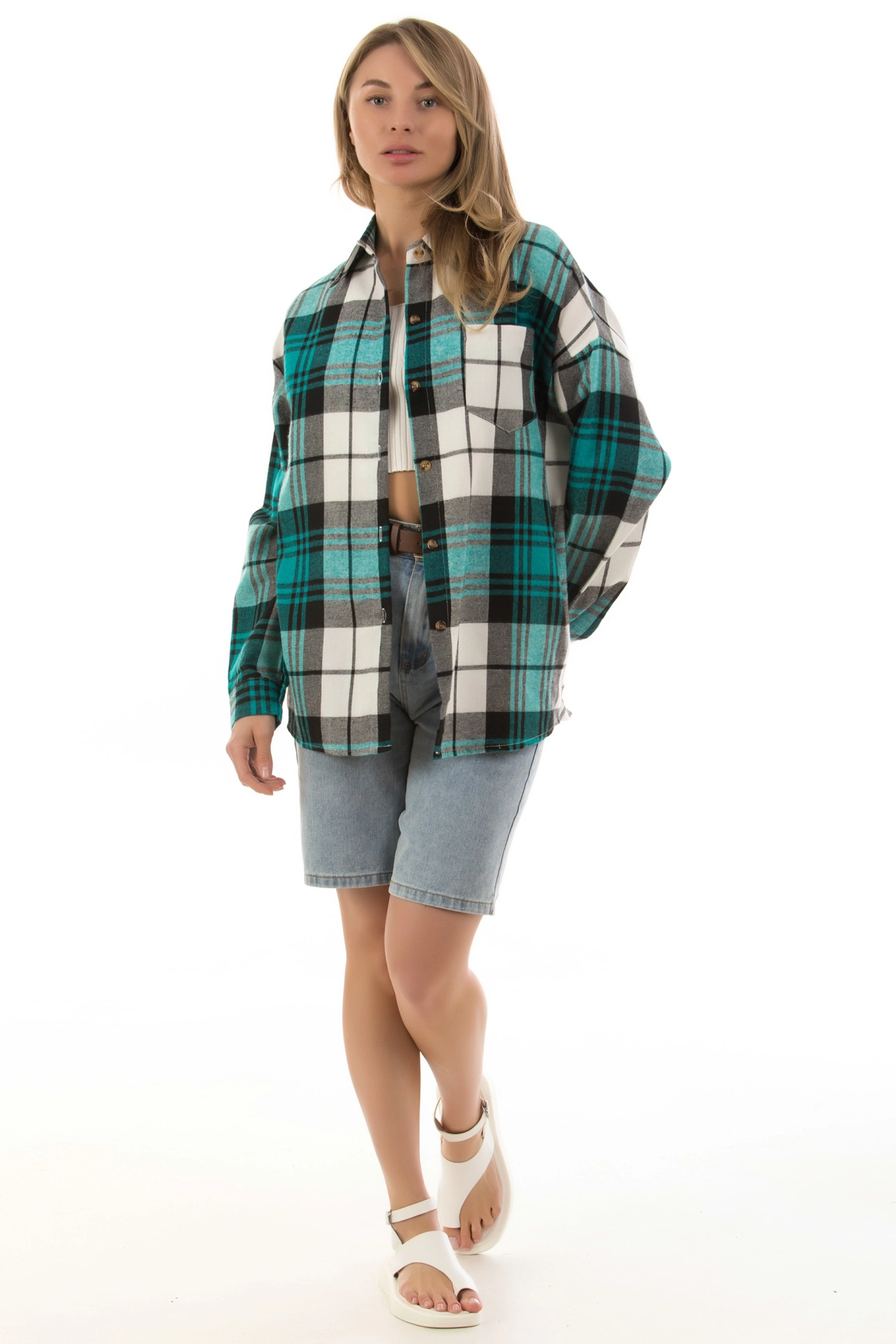 CHEERDUCK R-9058 БИРЮЗОВЫЙ Рубашка женская